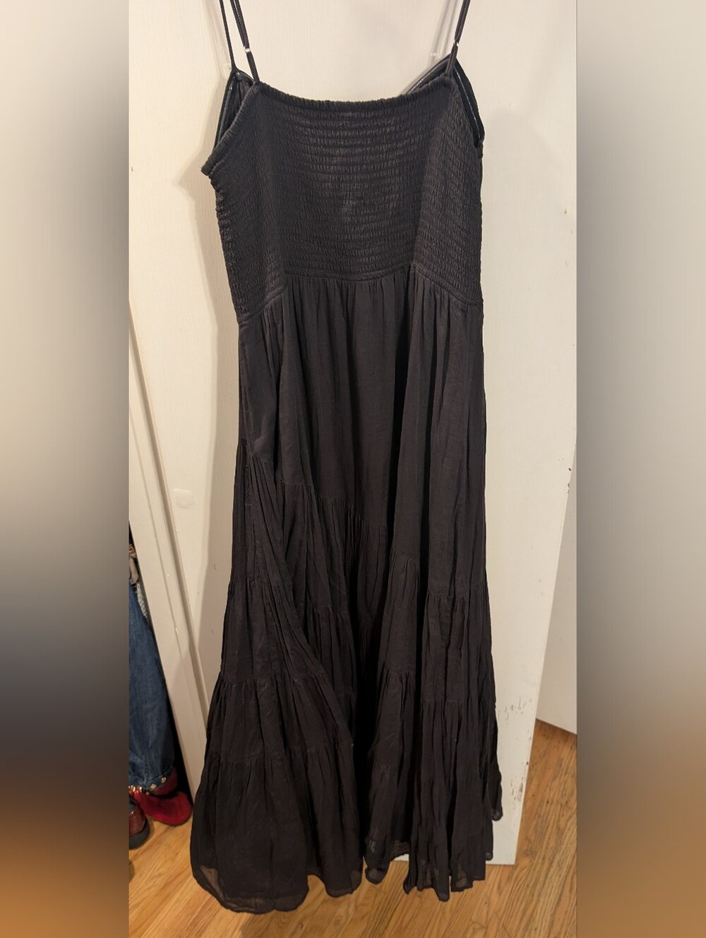 Free People Black Sundrenched Smocked Waist Tiered Cotton Maxi Dress 🔮XL - Picture 8 of 10